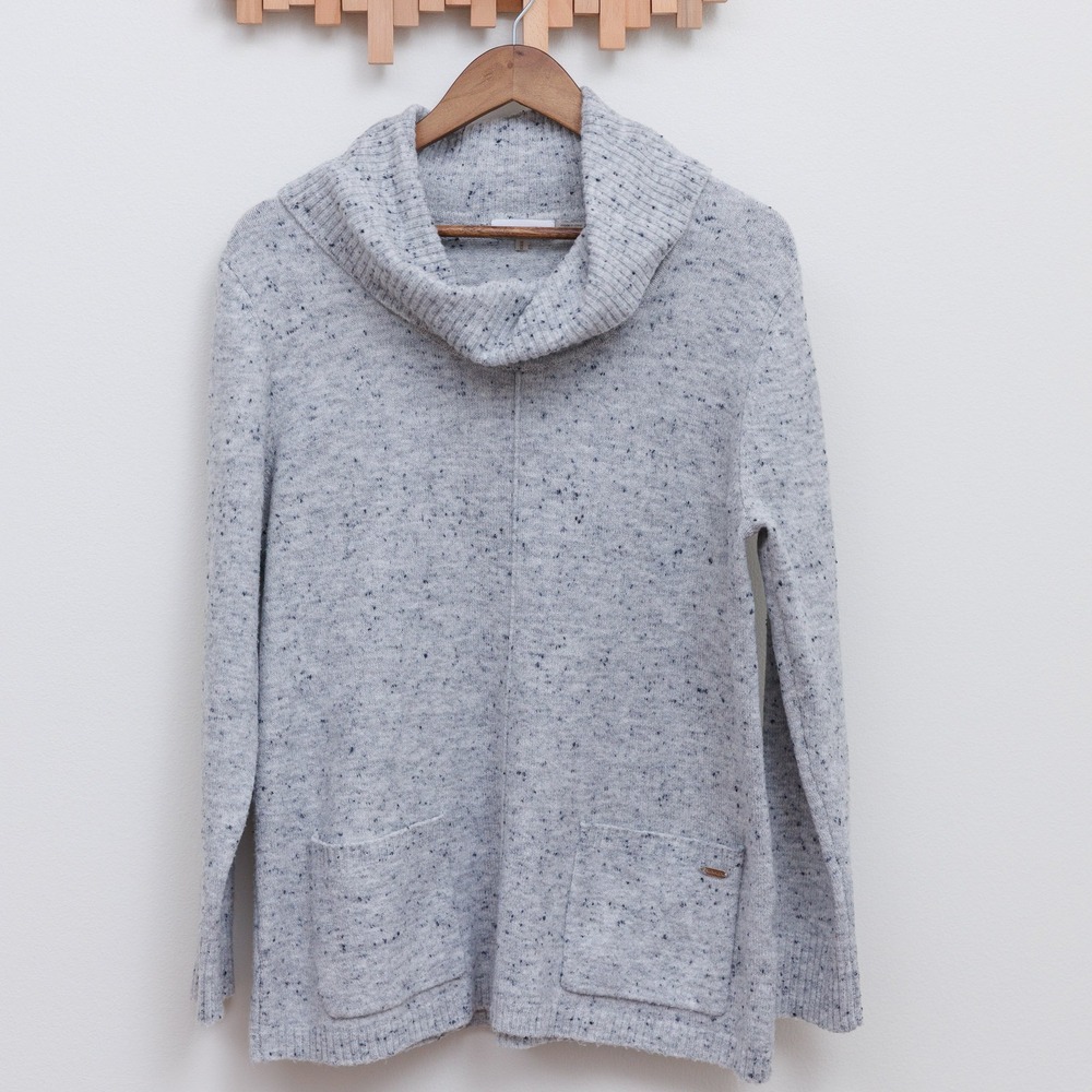 Calvin Klein Womens Gray Speckled Cowl Neck Tunic Sweater with Pockets Size M